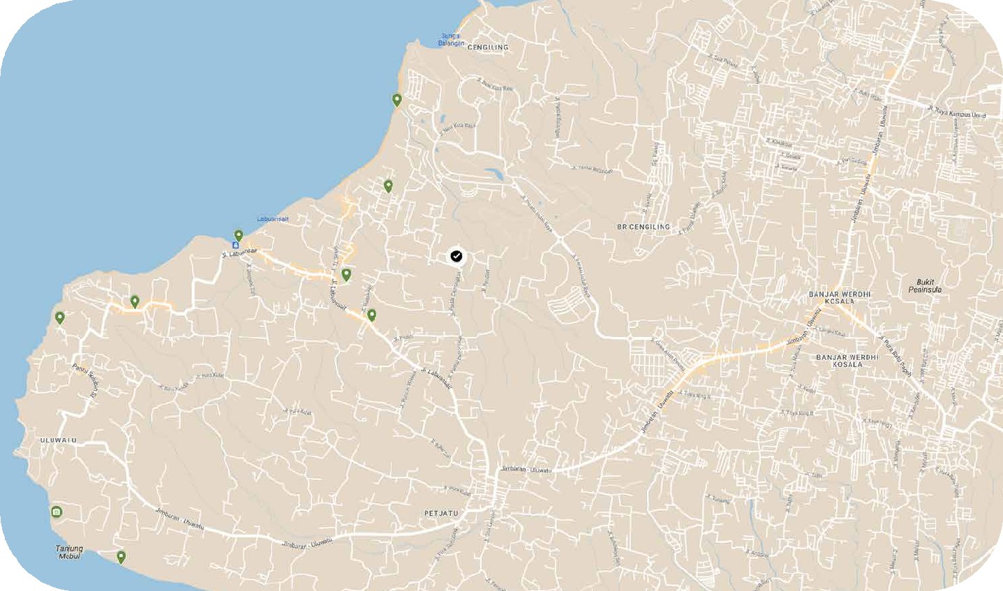 Site context map highlighting the Penthouse location in Pecatu.