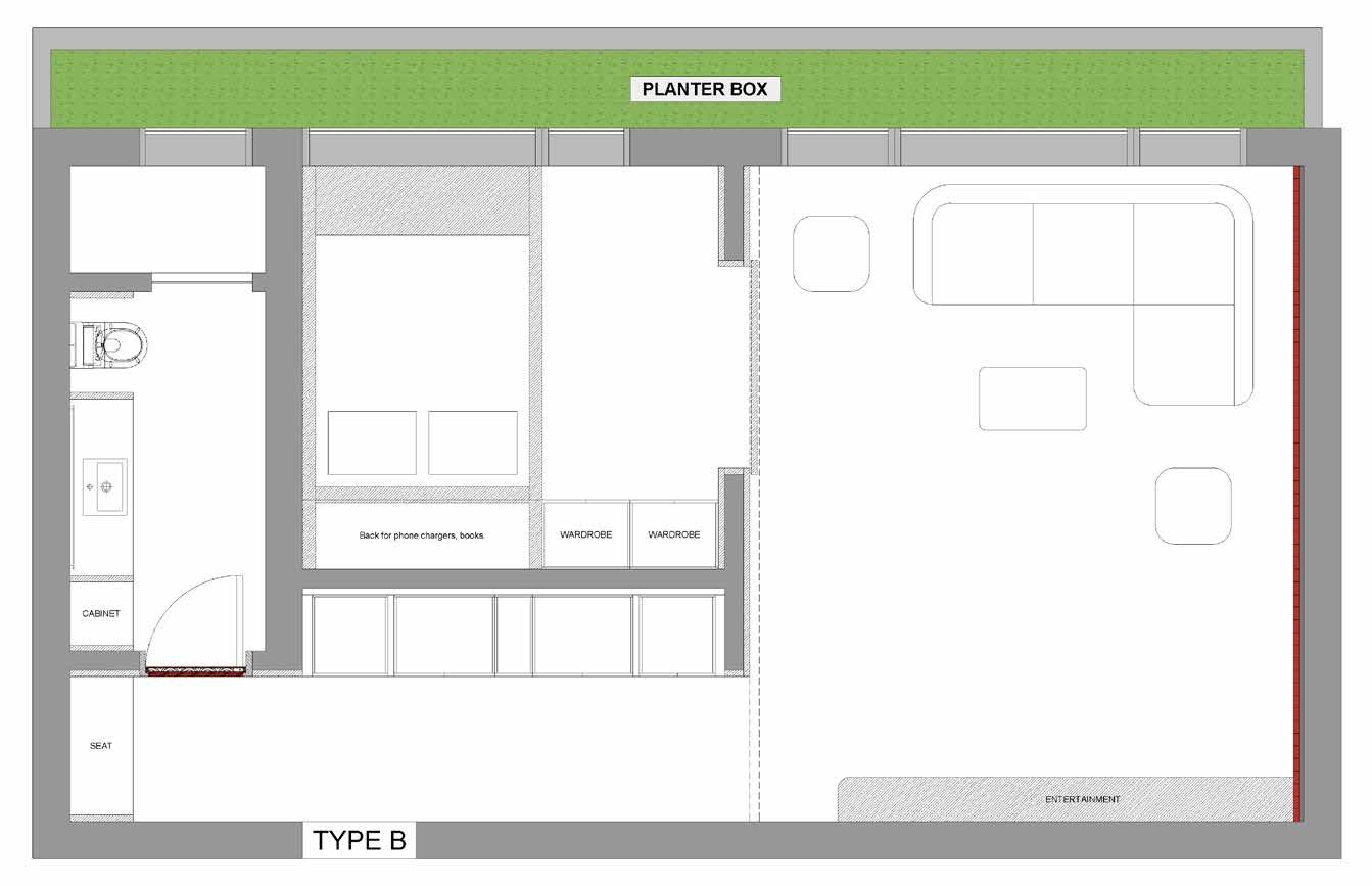 Architectural overview of the Whole Moon Type B layout and exterior massing.